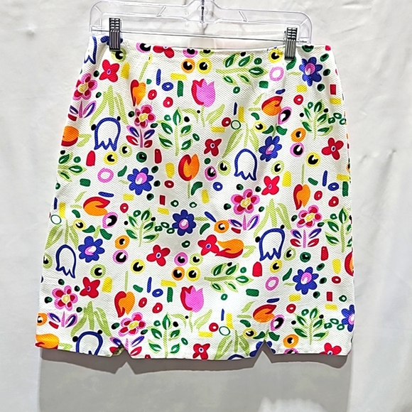 Eagle's eye, Multi-colored, Mini skirt, Floral, White, Lined, 100% Cotton, Sz 12 - Picture 9 of 10